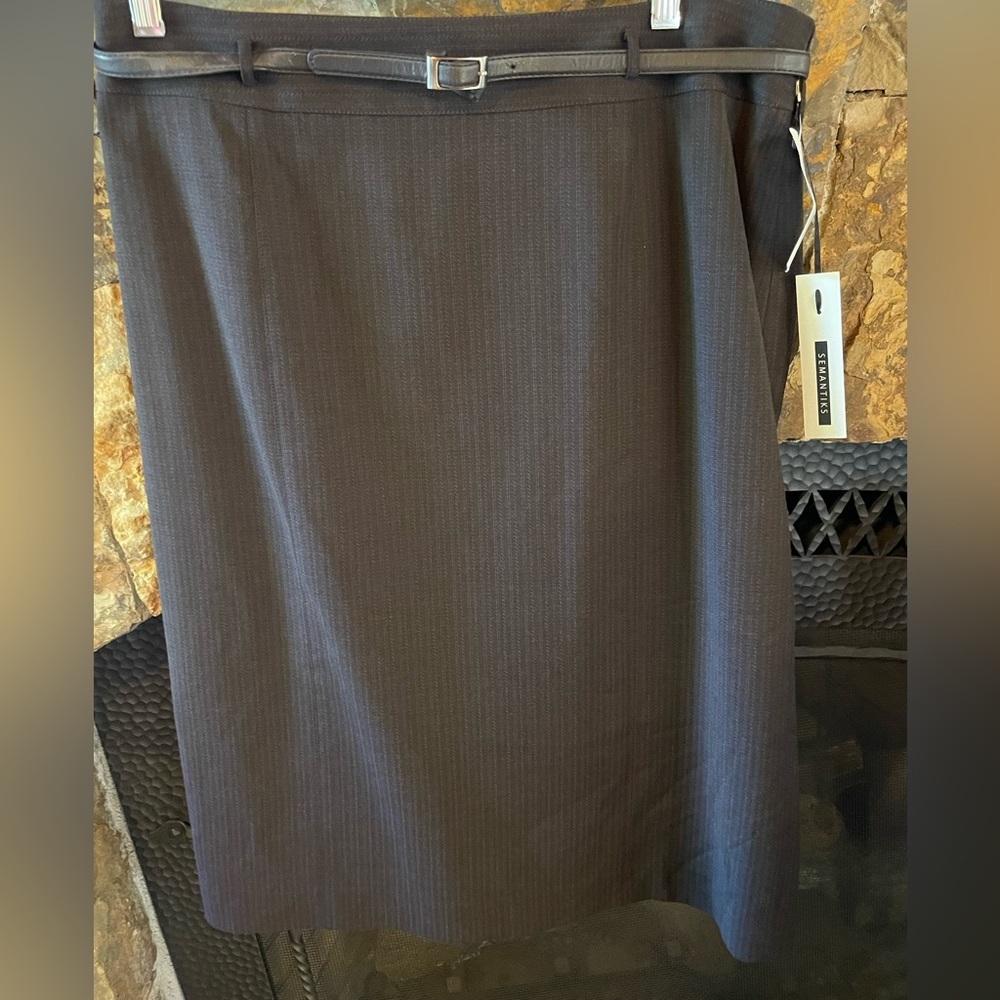 Semantiks Women's Size 14 Espresso Brown Pencil Skirt NWT Belted Career